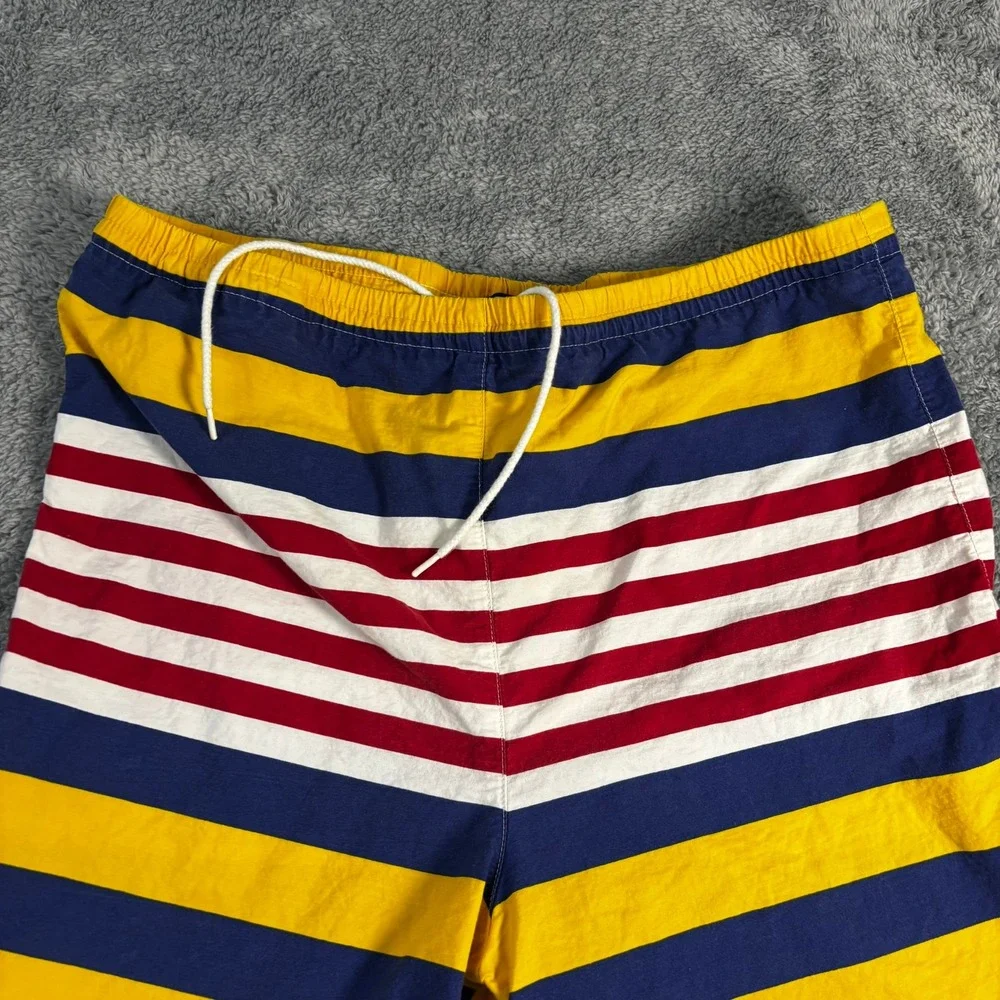 Vintage Polo Ralph Lauren Mens XL Striped Swim Trunks Yellow Blue Red USA Made